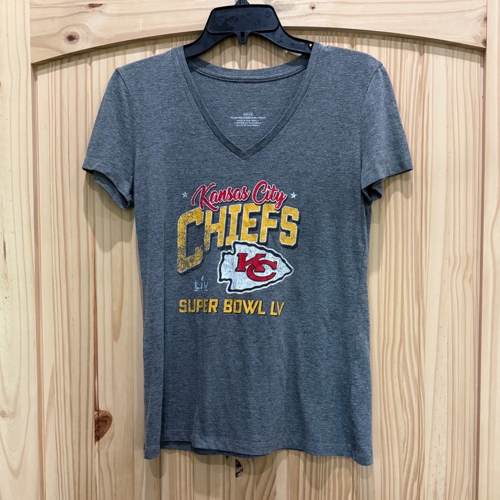 Kansas City Chiefs Super Bowl LV Womens V-Neck Graphic T-Shirt Gray Small
